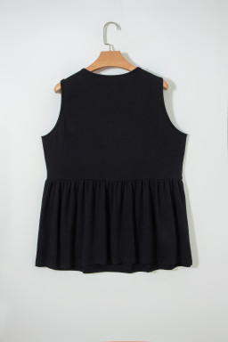 Black Plus Size Solid Color Bow Tie Peplum Tank Top