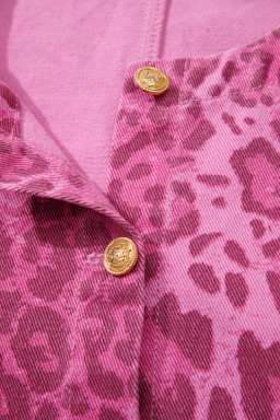 Pink Leopard Denim Buttoned Shift Sleeveless Dress