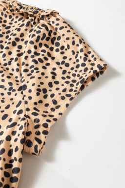 Apricot Cheeath Print Frilled V Neck Shirred Detail Short Sleeve Blouse