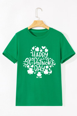Bright Green Happy St Patricks Day Clover Printed Casual T Shirt