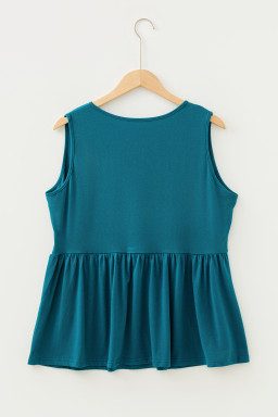 Blue Sapphire Plus Size Solid Color Bow Tie Peplum Tank Top
