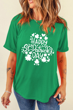 Bright Green Happy St Patricks Day Clover Printed Casual T Shirt