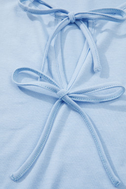 Beau Blue Plus Size Solid Color Bow Tie Peplum Tank Top