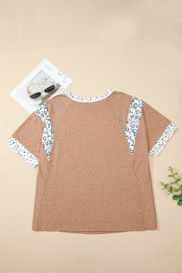 Chestnut Animal Color Block Patchwork Plus Size Tee