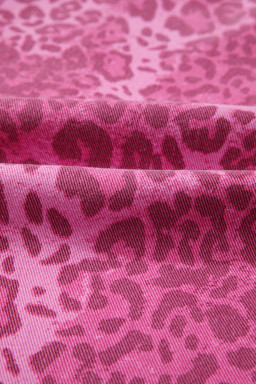 Pink Leopard Denim Buttoned Shift Sleeveless Dress