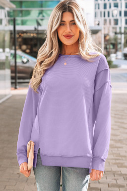 Lavendula Horizontal Ribbed Exposed Seam Detail Drop Shoulder Baggy Pullover
