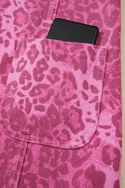 Pink Leopard Denim Buttoned Shift Sleeveless Dress