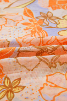 Multicolour Floral Print Lettuce Trim Slim Long Sleeve Top