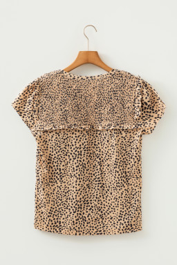 Apricot Cheeath Print Frilled V Neck Shirred Detail Short Sleeve Blouse