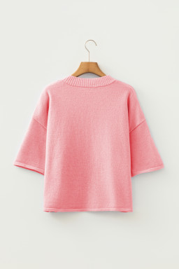 Peach Blossom 3/4 Sleeve Boxy Knit Button Down Sweater Cardigan