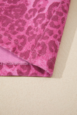 Pink Leopard Denim Buttoned Shift Sleeveless Dress