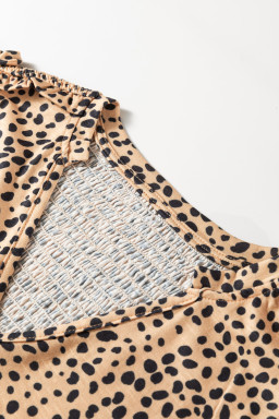 Apricot Cheeath Print Frilled V Neck Shirred Detail Short Sleeve Blouse