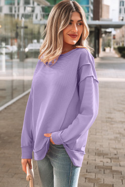 Lavendula Horizontal Ribbed Exposed Seam Detail Drop Shoulder Baggy Pullover