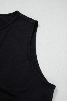 Black Plus Size Solid Color Bow Tie Peplum Tank Top