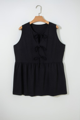 Black Plus Size Solid Color Bow Tie Peplum Tank Top