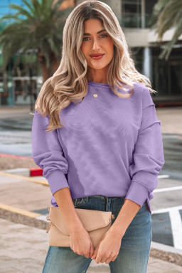 Lavendula Horizontal Ribbed Exposed Seam Detail Drop Shoulder Baggy Pullover