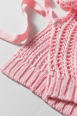 Pink Plus Size Open Knit Bow Tie Short Sleeve Sweater