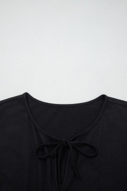 Black Plus Size Solid Color Bow Tie Peplum Tank Top