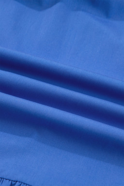 Sky Blue Embroidered Smocked Detail V Neck Short Puff Sleeve Mini Dress