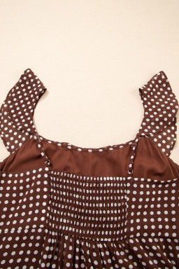Coffee Polka Dot Print Backless Ruffled Tiered Maxi Dress