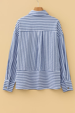 Blue Stripe Button Down Long Sleeve Loose Shirt