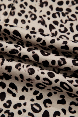 Khaki Animal Print Wide Leg Terry Knit Pants