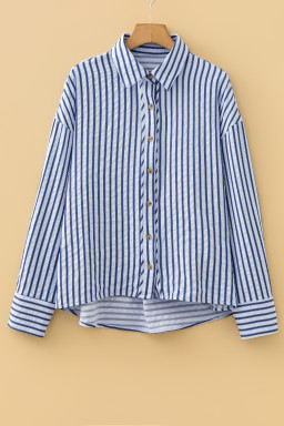 Blue Stripe Button Down Long Sleeve Loose Shirt