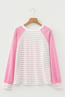 Rose Stripe Raglan Patchwork Long Sleeve Tee