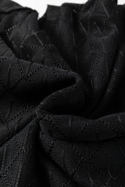 Black Pointelle Rhombus Knit Plus Size V Neck Loose Top