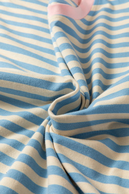 Sky Blue Stripe Contrast Crew Neck Drop Shoulder Loose Tee