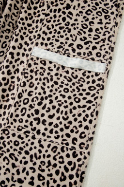 Khaki Animal Print Wide Leg Terry Knit Pants