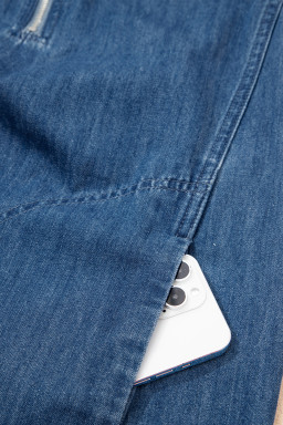 Blue Zip up Collared Short Sleeve Shift Mini Denim Dress