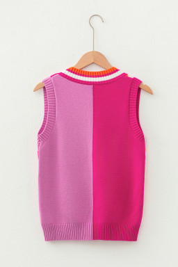 Yellow Striped Checkered Contrast Patchwork V Neck Sweater Vest