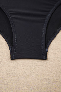 Black Drawstring Big Hole Floral Print Sleeveless One Piece Swimsuit