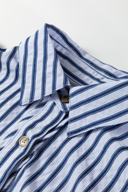 Blue Stripe Button Down Long Sleeve Loose Shirt