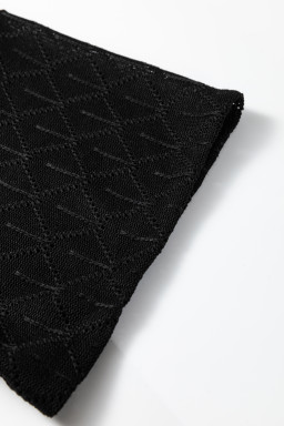 Black Pointelle Rhombus Knit Plus Size V Neck Loose Top
