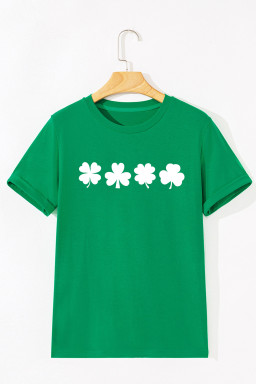 Bright Green St Patricks Day Clover Printed Casual T Shirt