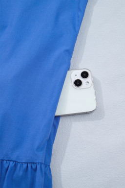 Sky Blue Embroidered Smocked Detail V Neck Short Puff Sleeve Mini Dress