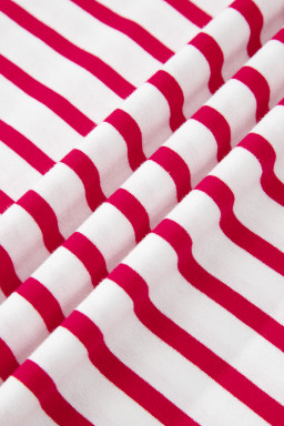 Red Stripe Scalloped Trim Round Neck T Shirt