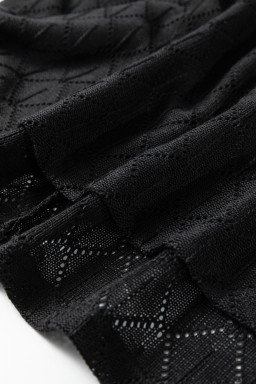 Black Pointelle Rhombus Knit Plus Size V Neck Loose Top