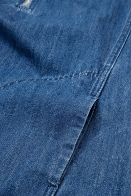 Blue Zip up Collared Short Sleeve Shift Mini Denim Dress