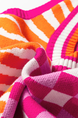 Yellow Striped Checkered Contrast Patchwork V Neck Sweater Vest