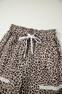 Khaki Animal Print Wide Leg Terry Knit Pants