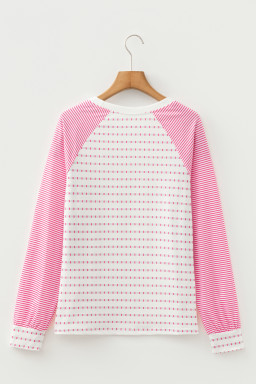 Rose Stripe Raglan Patchwork Long Sleeve Tee