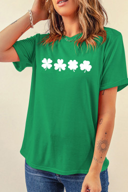 Bright Green St Patricks Day Clover Printed Casual T Shirt