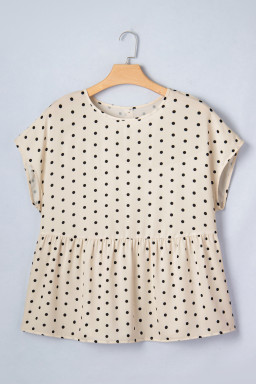Apricot Plus Size Polka Dot Print Button Detail Short Sleeve Babydoll Blouse
