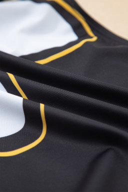 Black Drawstring Big Hole Floral Print Sleeveless One Piece Swimsuit