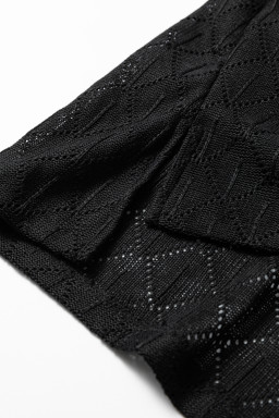 Black Pointelle Rhombus Knit Plus Size V Neck Loose Top
