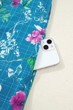 Blue Floral Flutter Sleeve Button Tie Split Neck Belted Long Dress