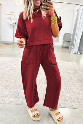 Racing Red Drop Shoulder Boxy Tee and Barrel Pants Set